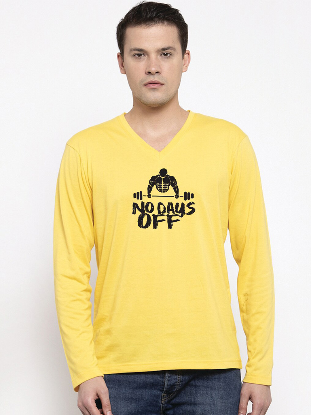 Friskers No Days Off Printed V-Neck Long Sleeves Cotton T-shirt