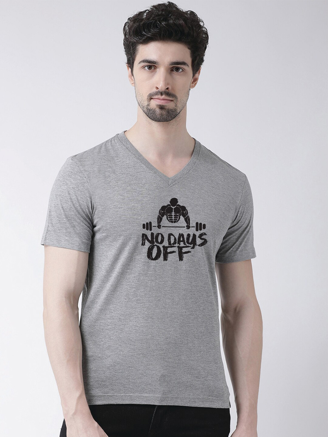 Friskers No Days Off Printed V-Neck Short Sleeves Cotton T-shirt