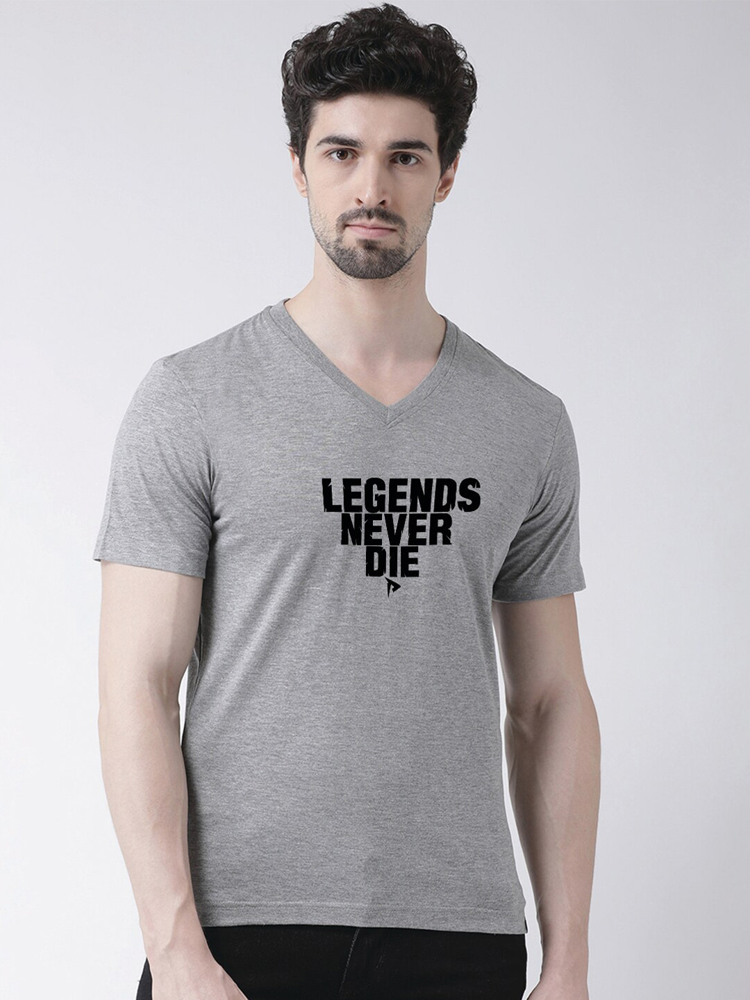 Friskers Legend Never Die Printed V-Neck Short Sleeves Cotton T-shirt