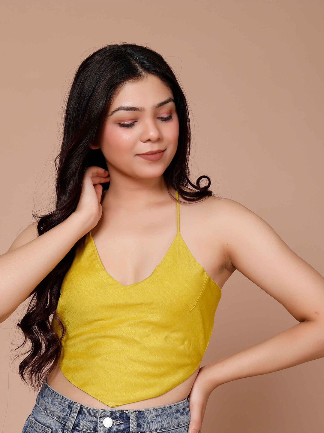 MIRAVAN Shoulder Straps Tie-Ups Detail Cotton Crop Styled Back Top