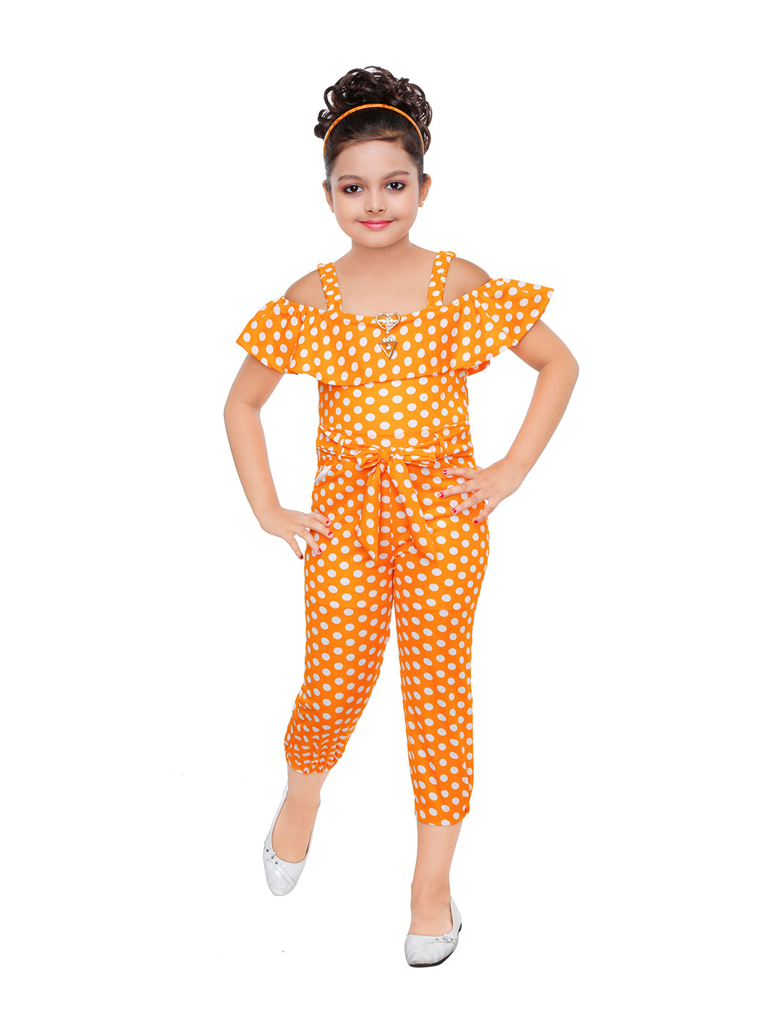 BAESD Girls Yellow Printed Ruffled Basic Jumpsuit