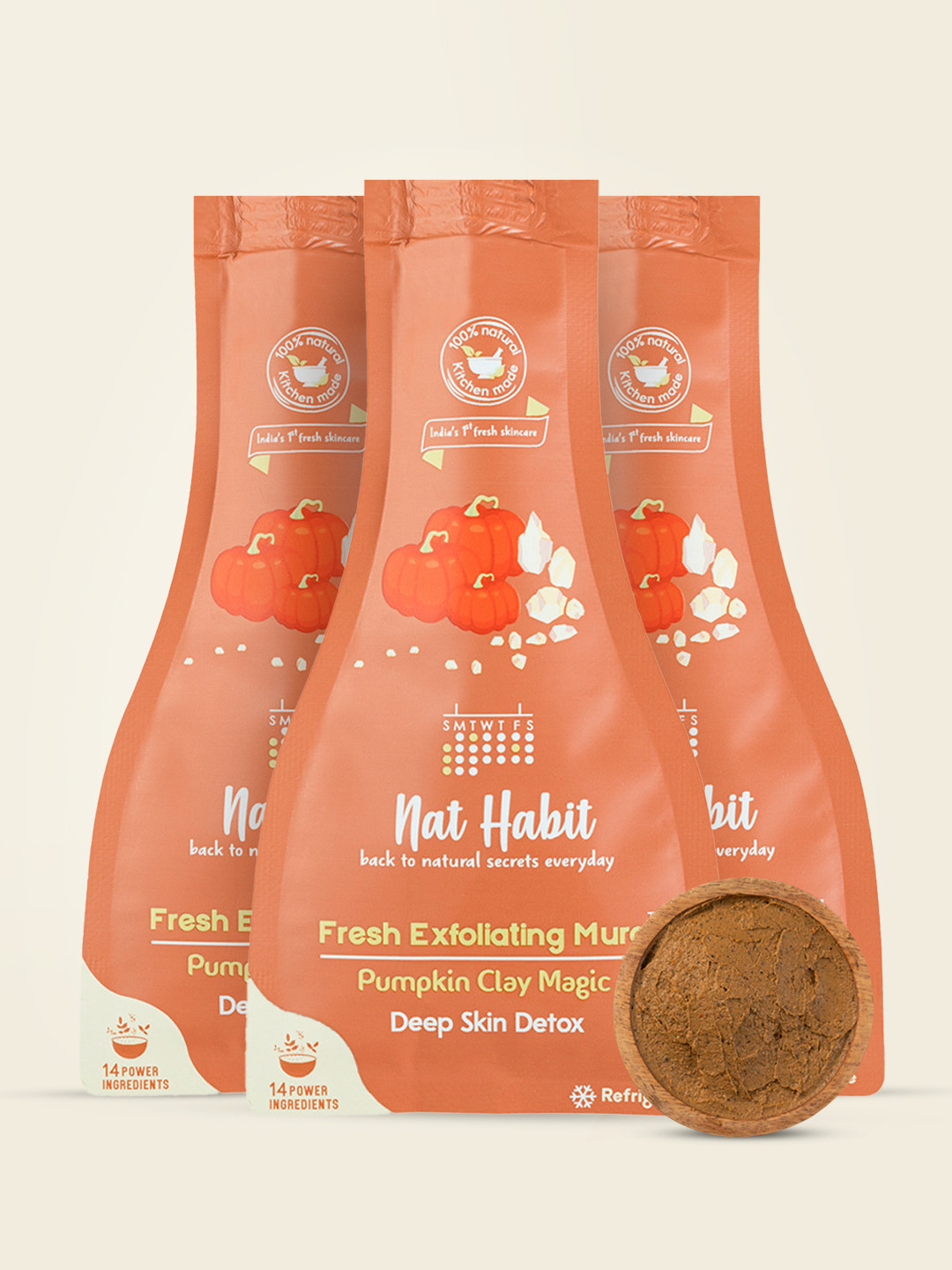 Nat Habit Set Of 3 Fresh Exfoliating Mura with Pumpkin Clay Magic Face Scrub - 25g Each