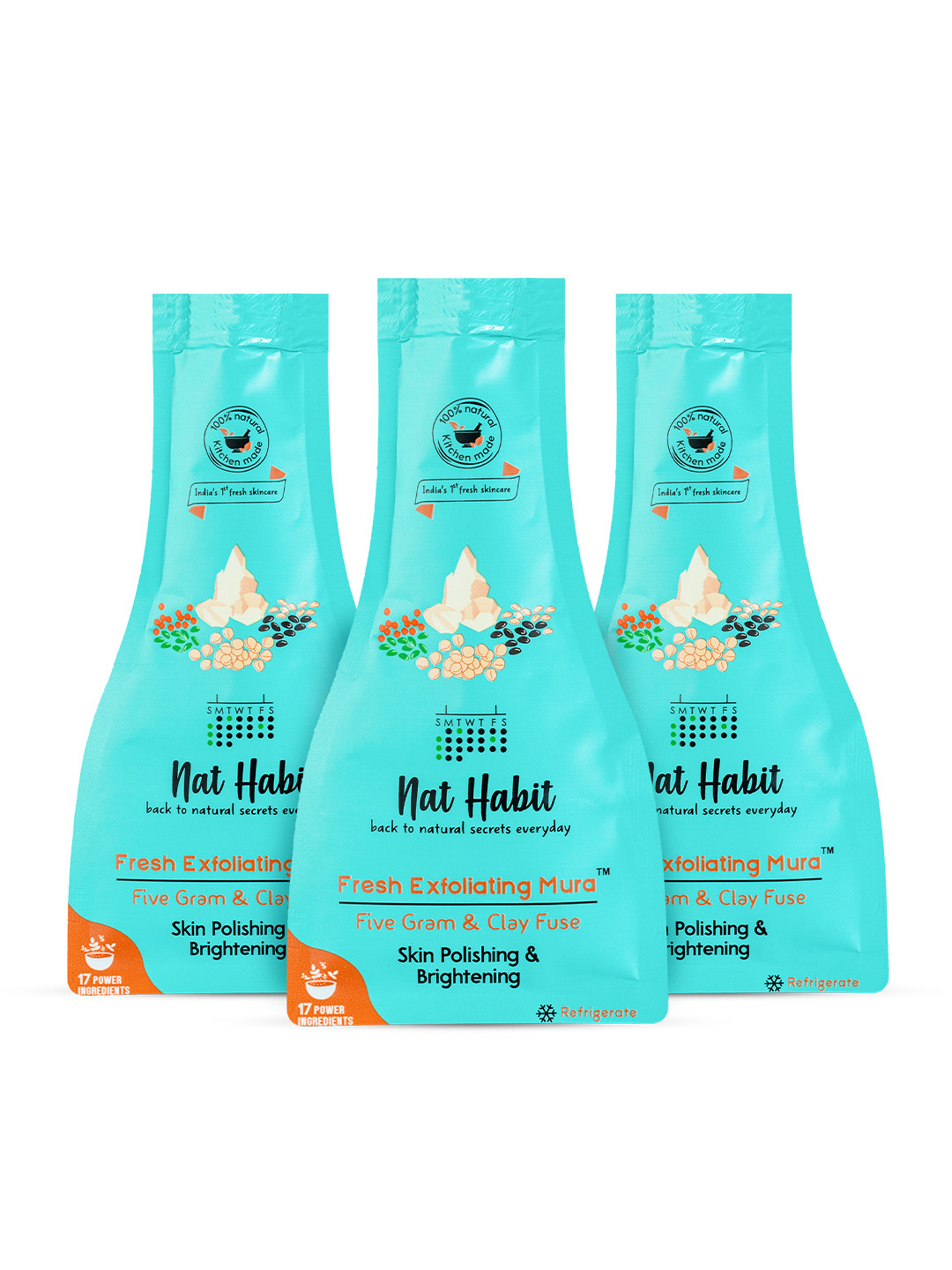Nat Habit Set of 3 Fresh Exfoliating Mura Five Gram  Clay Fuse Face Scrub - 25 g each