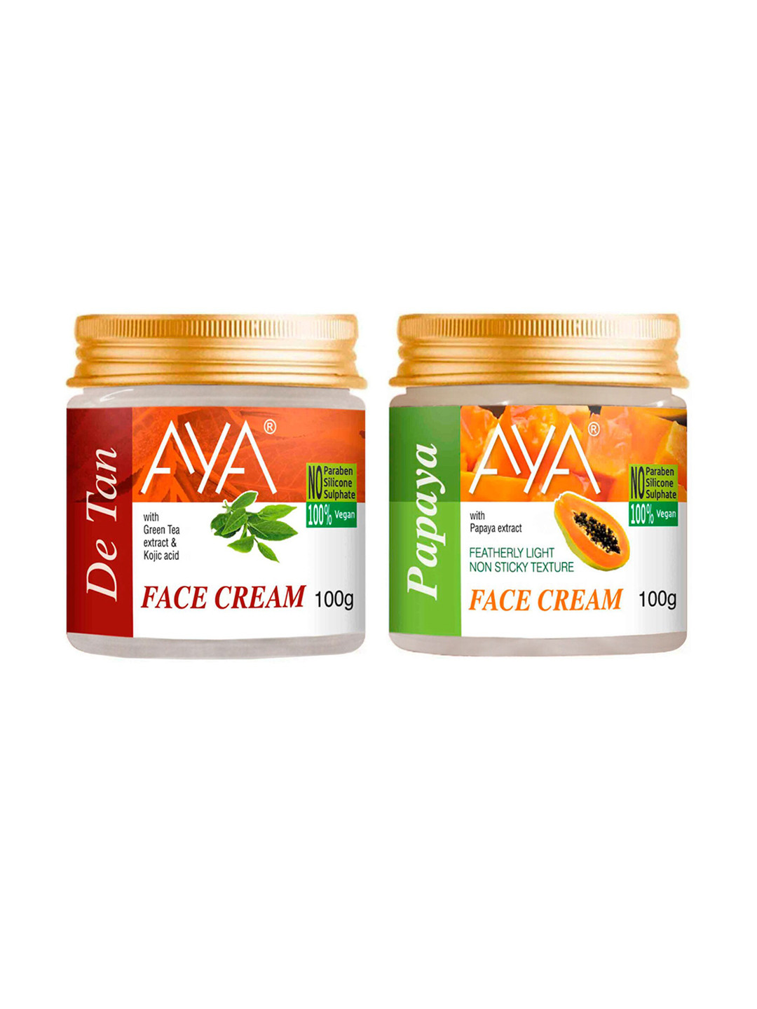 AYA Set of De-Tan & Papaya No Paraben Face Creams - 100 g Each