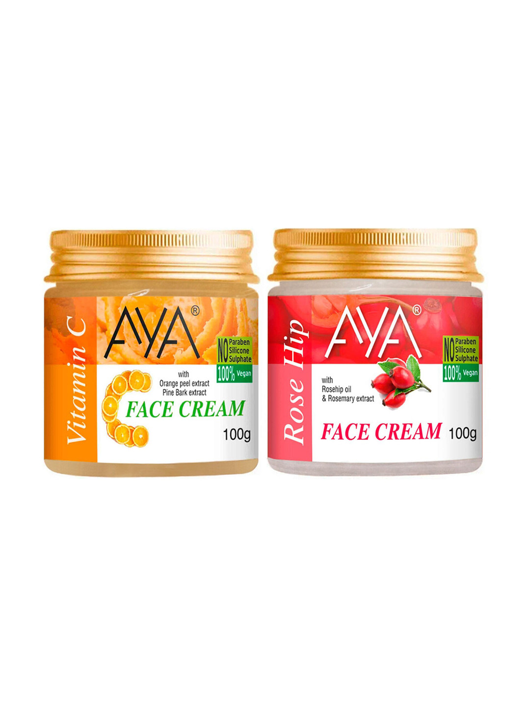 AYA Set of Vitamin C & Rose Hip No Paraben Face Creams - 100 g Each