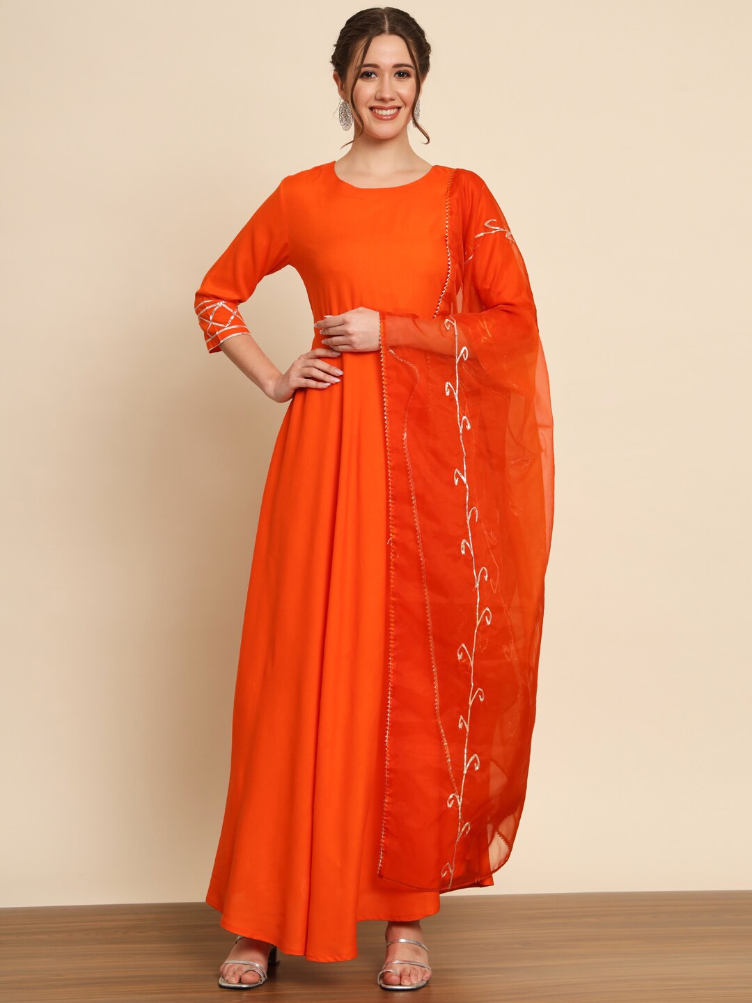 Meeranshi Round Neck Anarkali Kurta With Trousers & Dupatta - Kurta Sets for Women 23832318 | Myntra