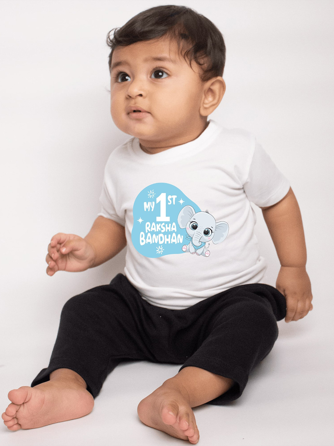 KNITROOT Infant Boys First Elephant Graphic Printed Knitted Cotton T-Shirt