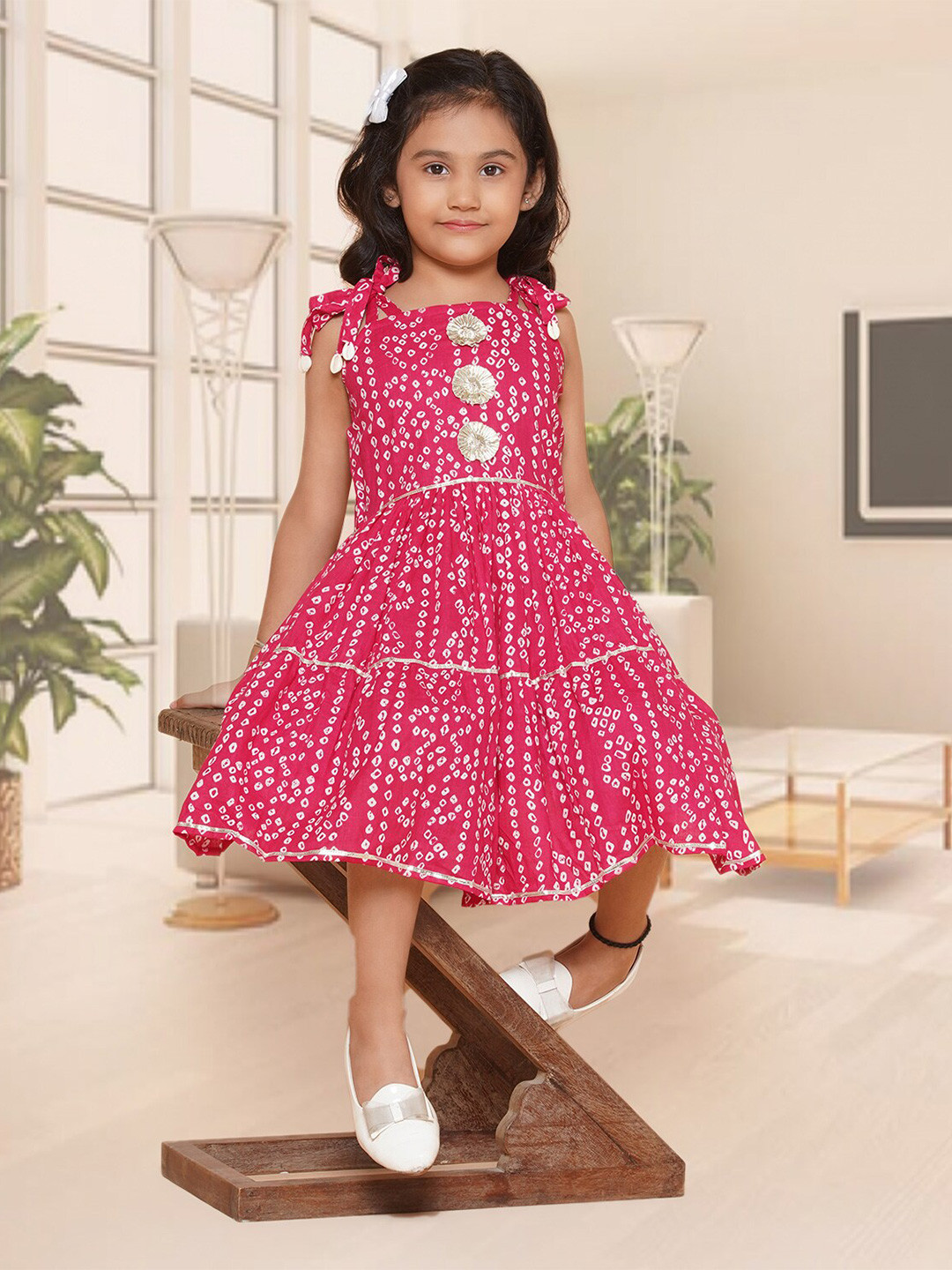 Modish Couture Bandhani Printed Sleeveless A-Line Dress