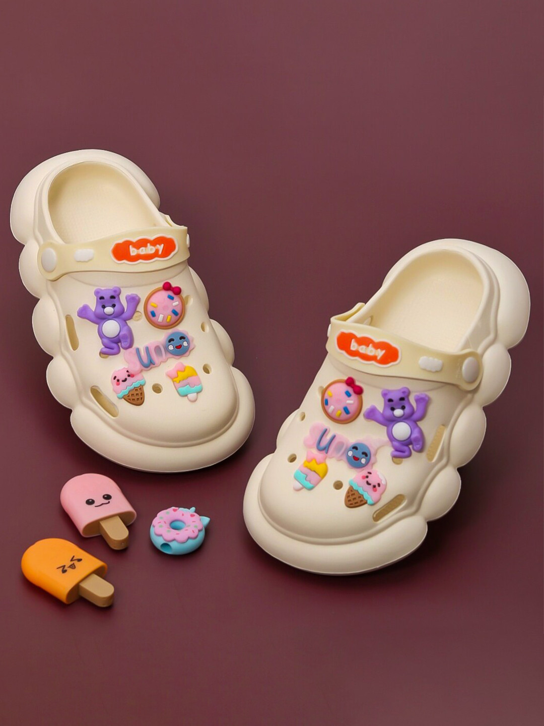 Yellow Bee Girls Teddy Bear & Ice Cream Applique Clogs