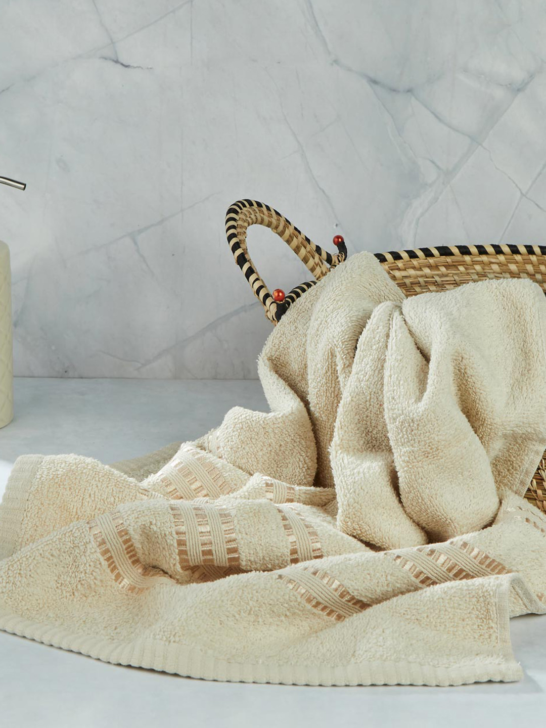 Fabindia Off- White Solid Woven Cotton Bath Towel
