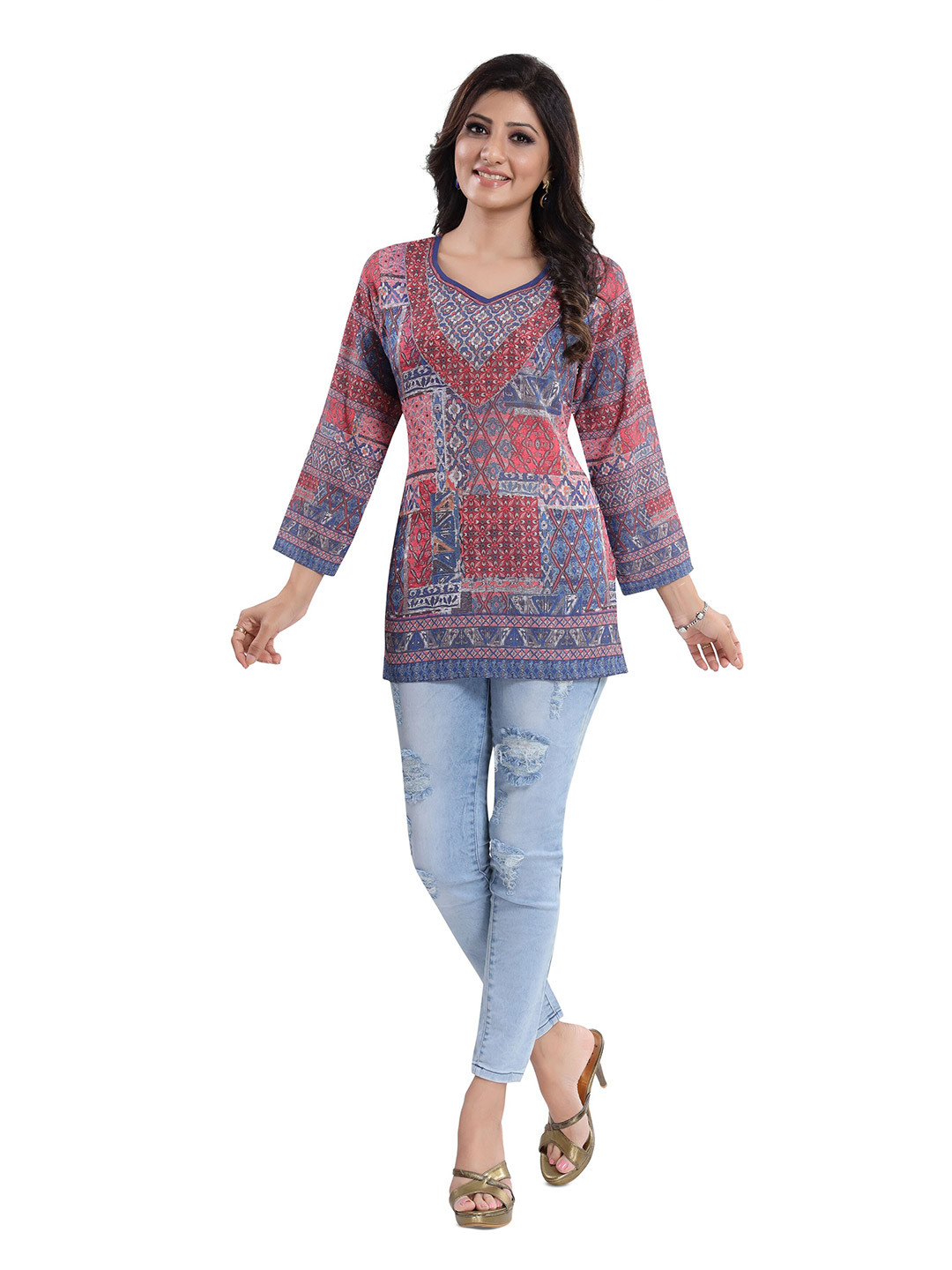 keshubaba Geometric Printed Pure Crepe Kurti