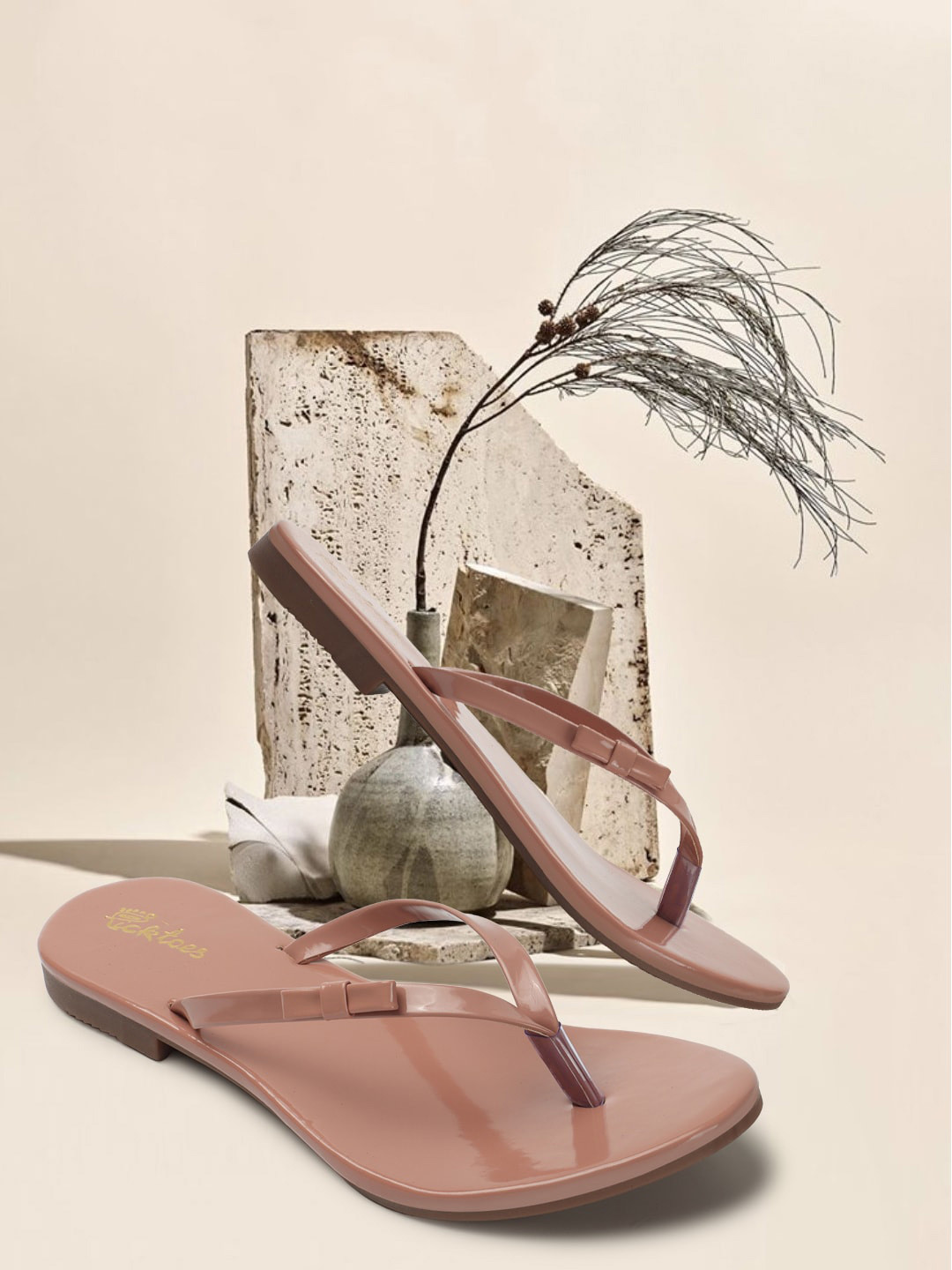 Picktoes Bow Detail Open Toe Flats