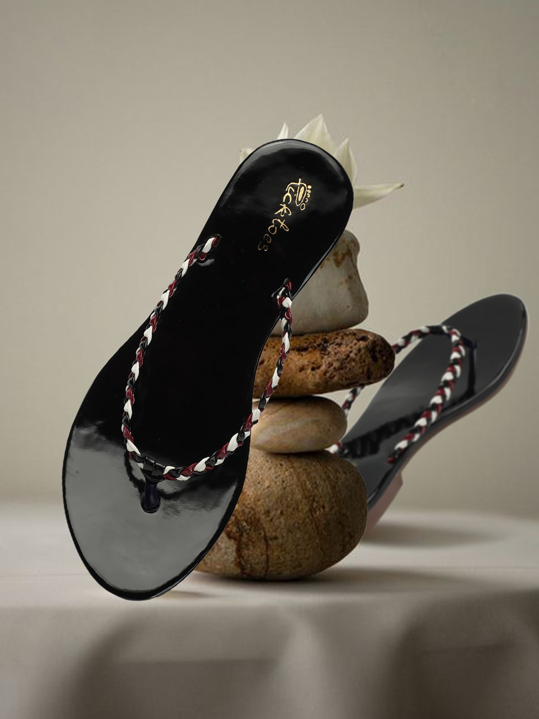 Picktoes Textured Strap Open Toe Flats