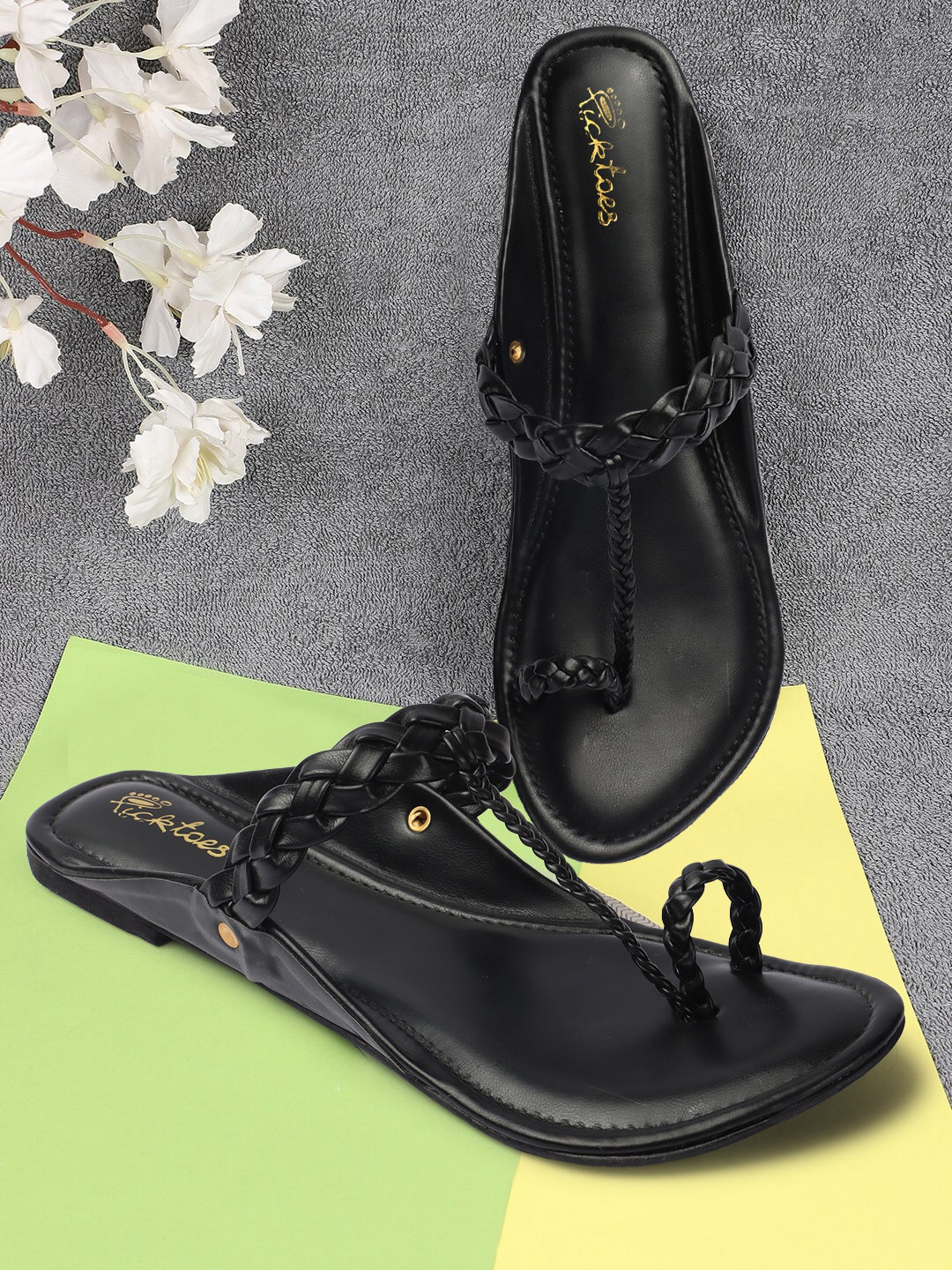 Picktoes Braided Strap One Toe Flats