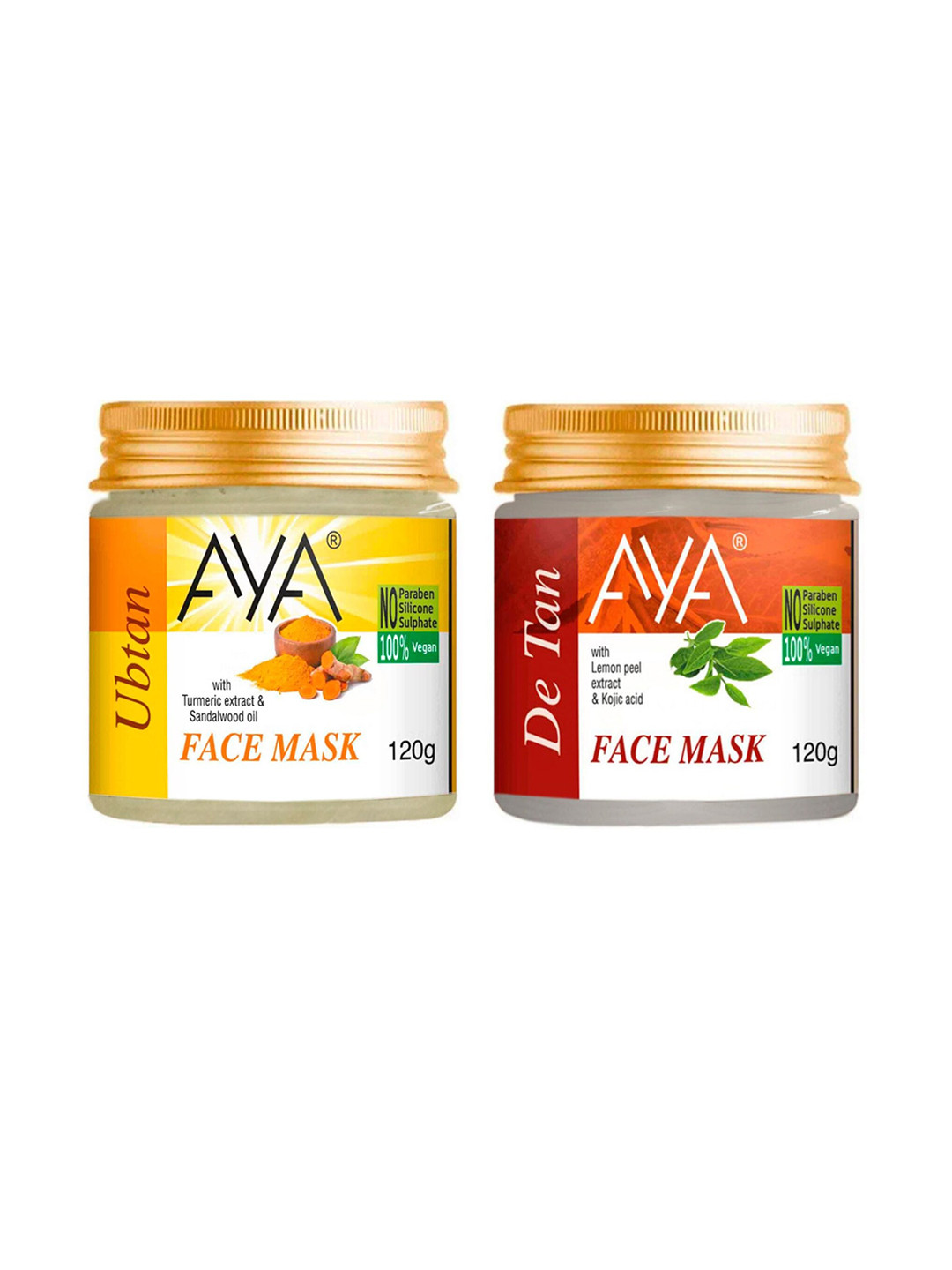 AYA Set Of 2 Paraben Free Face Masks - Ubtan & De Tan - 120g Each