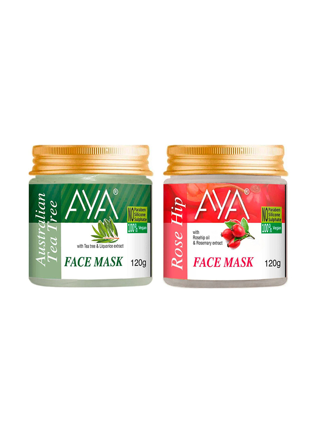 AYA Set Of 2 Paraben Free Face Masks - Australian Tea Tree & Rose Hip - 120g Each