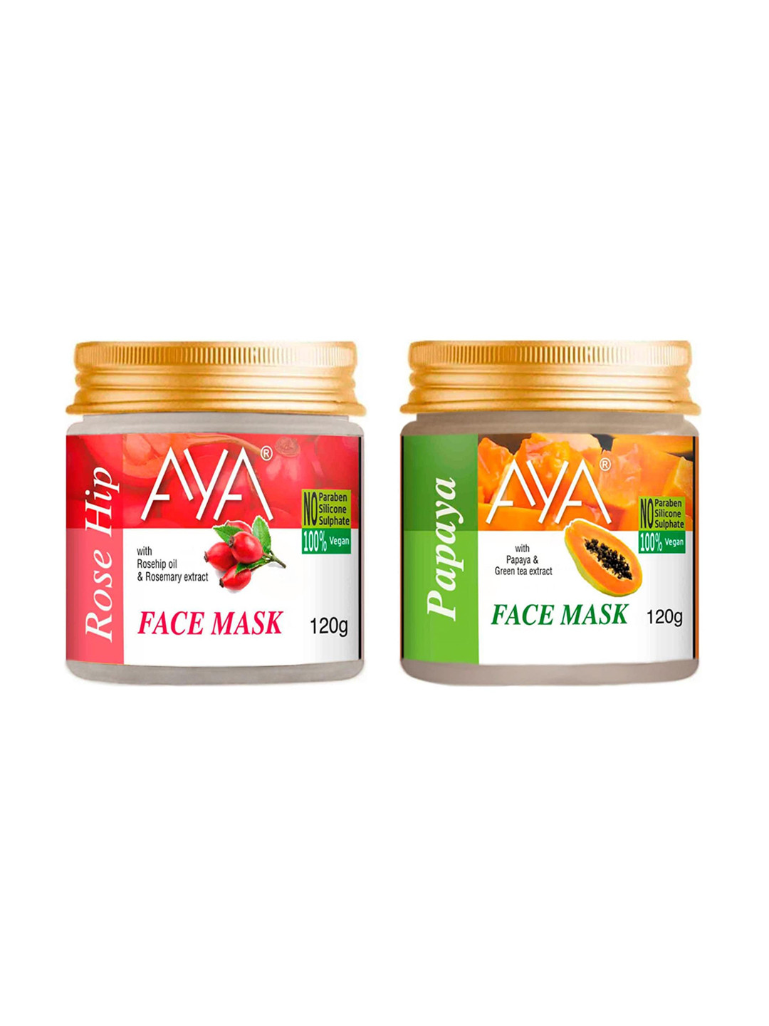 AYA Set Of 2 Paraben Free Face Masks - Rose Hip & Papaya - 120g Each