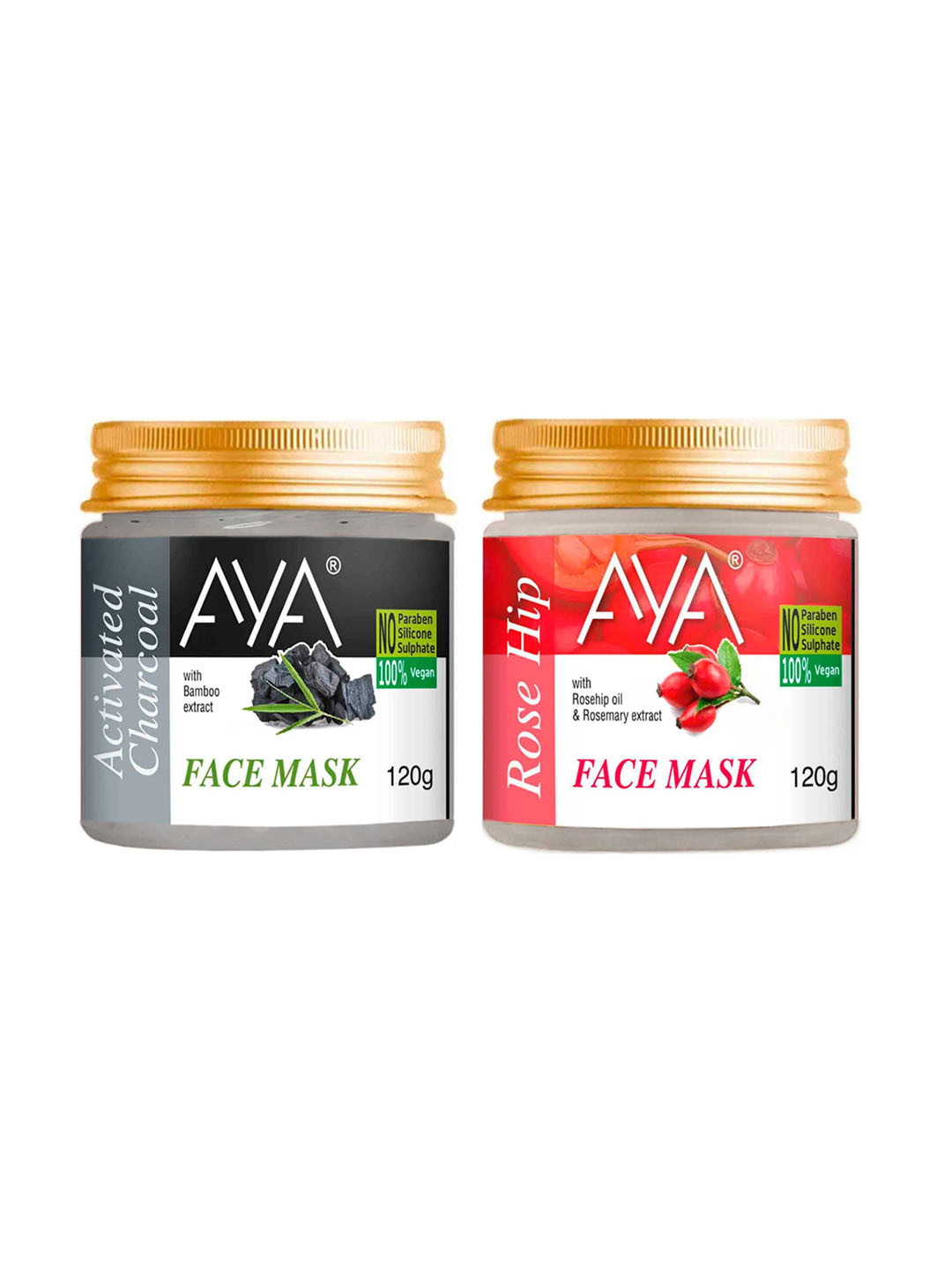 AYA Set Of 2 Activated Charcoal & Rosehip Face Mask 120 g Each
