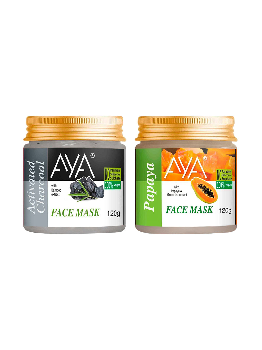 AYA Set of Papaya & Activated Charcoal No Paraben Face Mask - 120 g Each
