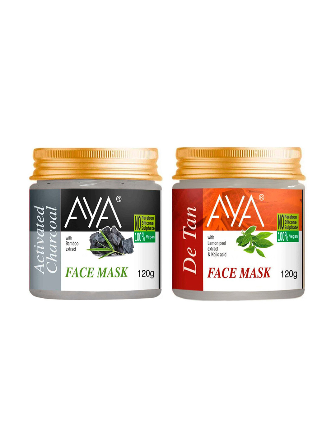 AYA Set of Activated Charcoal & De Tan No Paraben Face Mask - 120 g Each