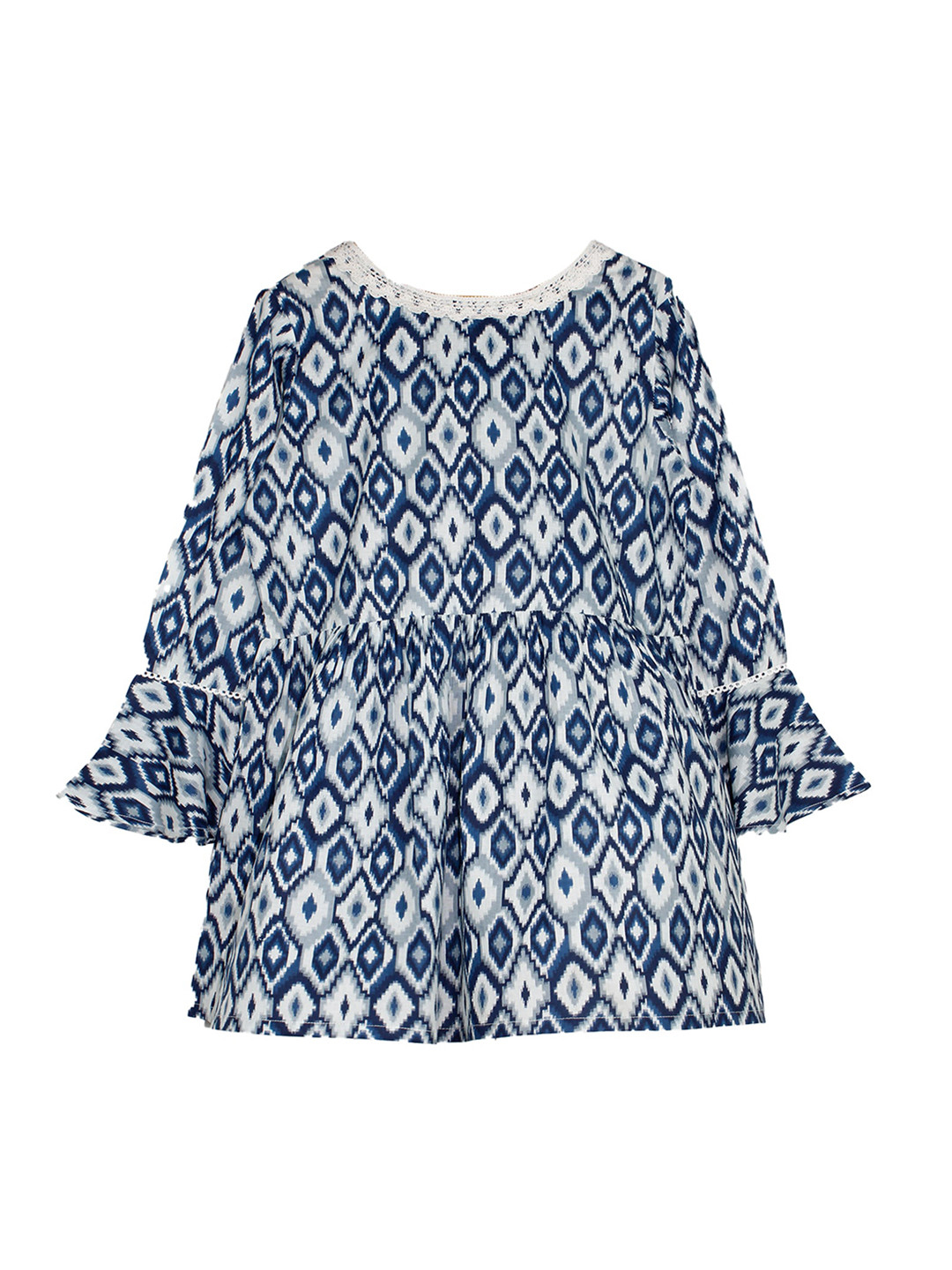 KiddoPanti Girls Tribal Printed Bell Sleeves Cotton A-Line Kurta