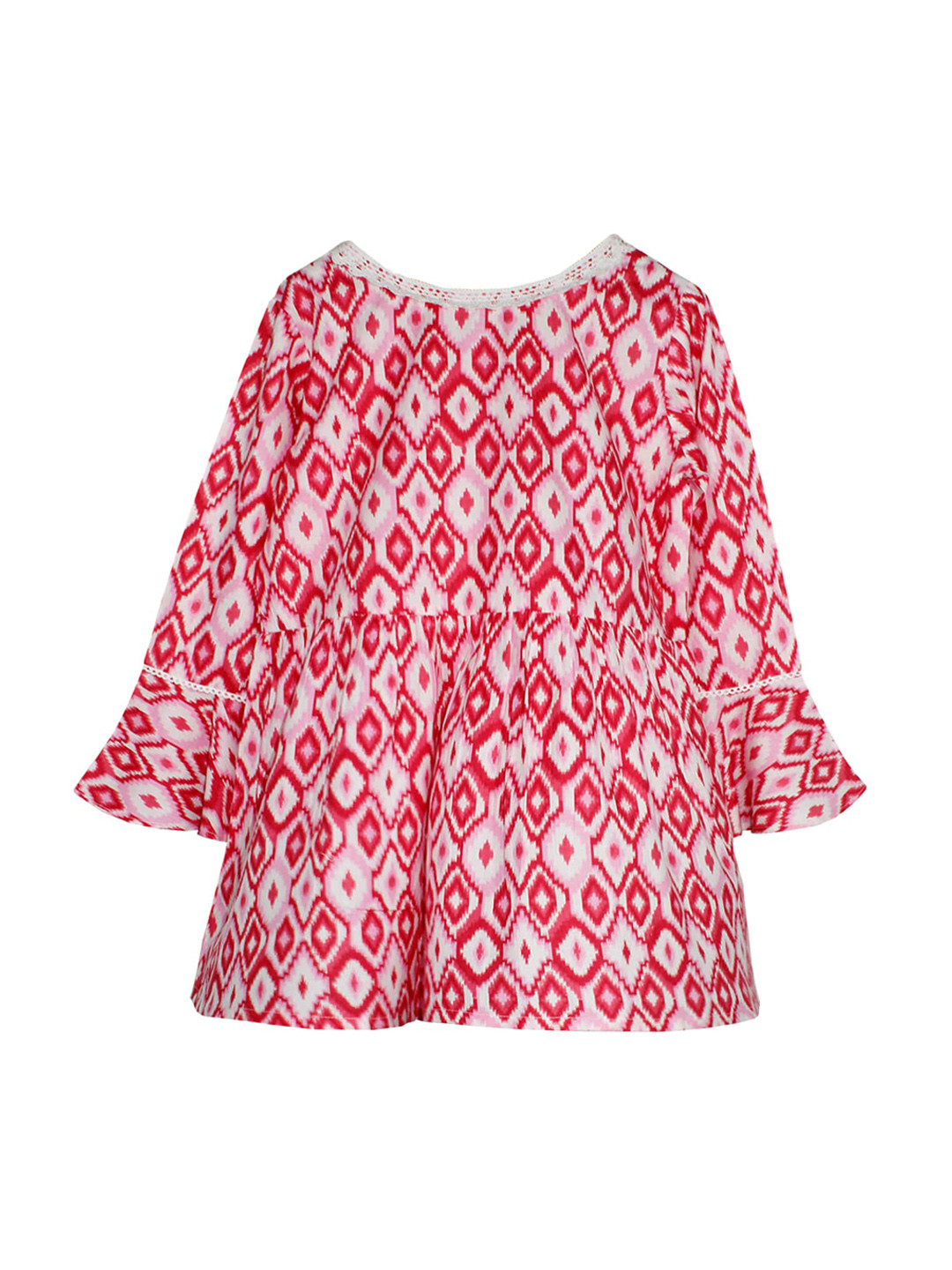 KiddoPanti Girls Tribal Printed Bell Sleeves Cotton A-Line Kurta