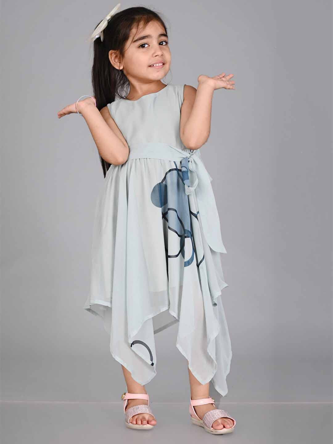 Creative Kids Girls Geometric Printed Tie Ups Fit & Flare Dress With Belt