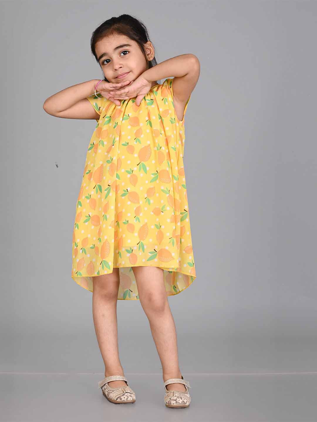 Creative Kids Floral Printed Cap Sleeves A-Line Dress