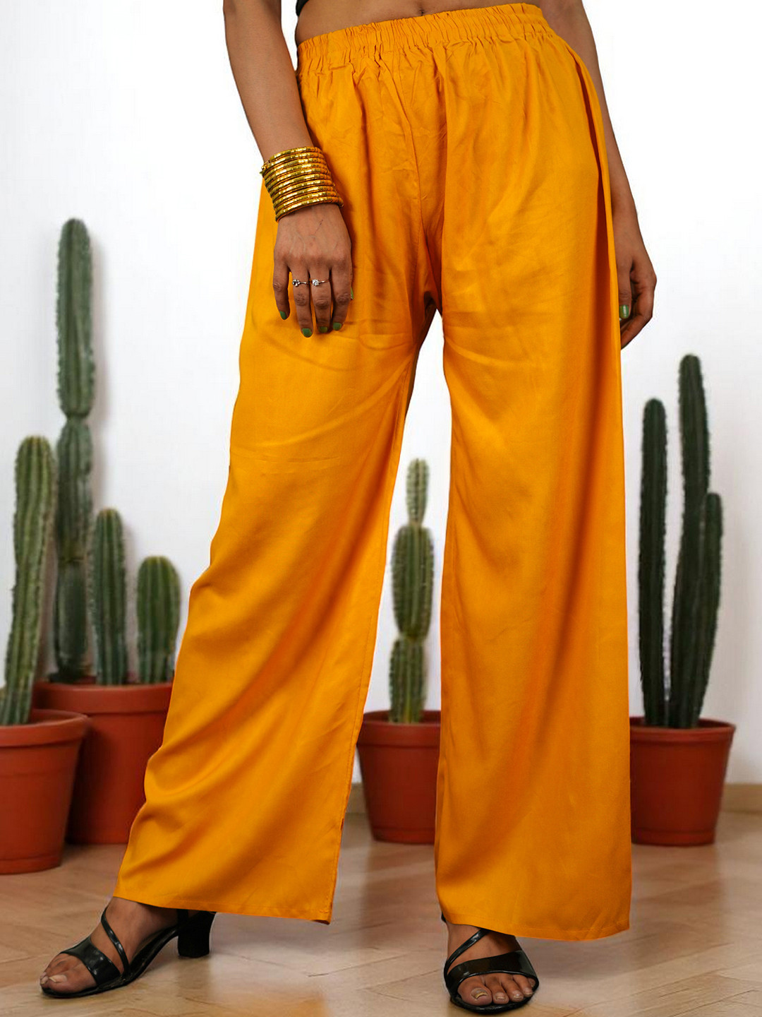 CKE  Women Relaxed Wide Leg Straight Fit Cotton Pleated Trousers