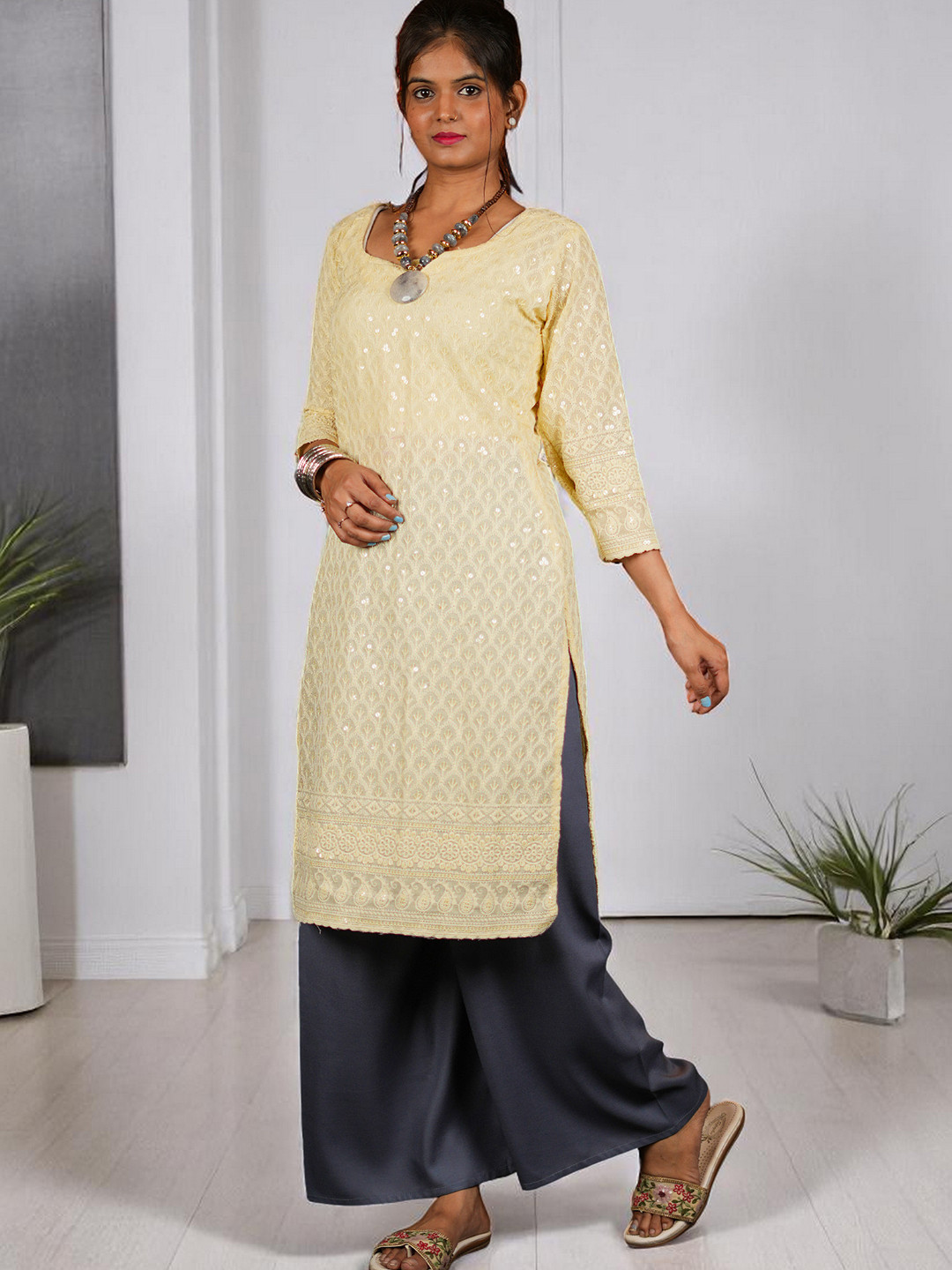 CKE  Women Relaxed Wide Leg Straight Fit Cotton Pleated Trousers