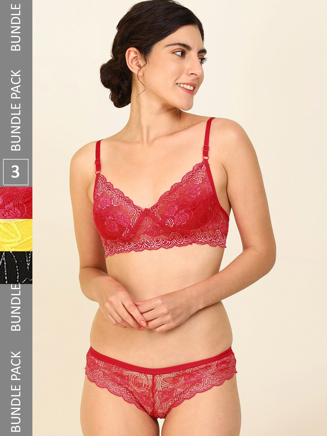 PIBU Pack Of 3 Self Design Cotton Lingerie Set FC_B_Nikkar Set_Red ,Black,Yellow_30