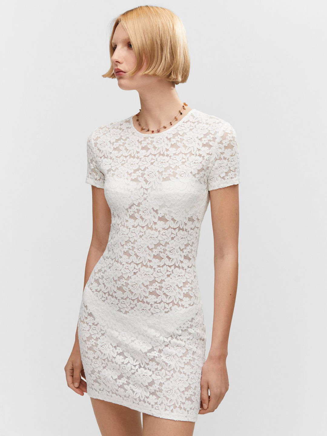 MANGO Floral Lace Sheath Mini Dress