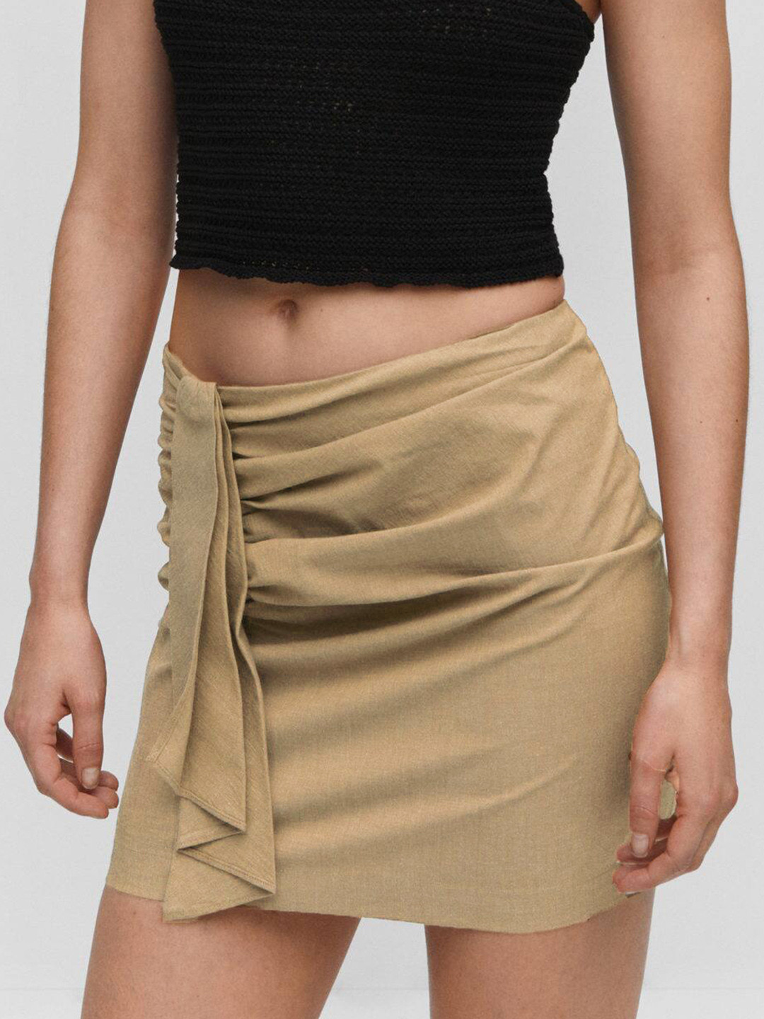 MANGO Pleated Detail Straight Mini Skirt