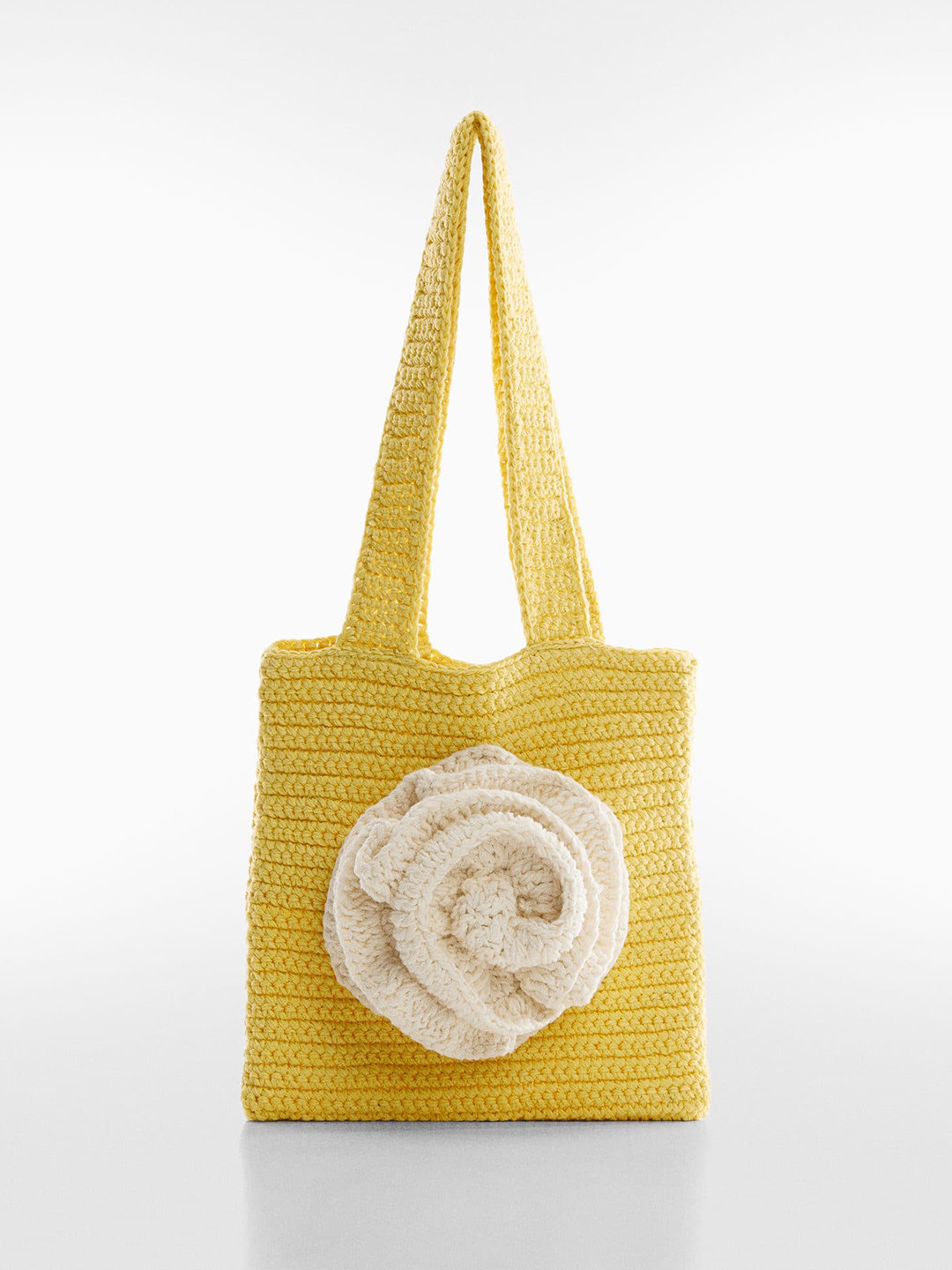 MANGO Floral Crochet Pure Cotton Structured Shoulder Bag