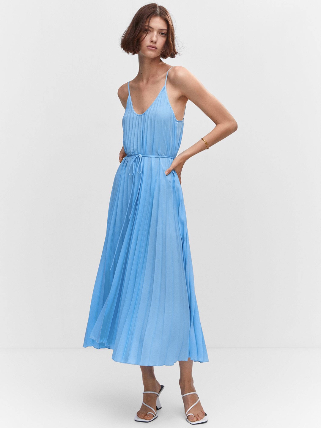 Buy MANGO Accordion Pleated A Line Midi Dress with Belt Dresses for Women 23836558 Myntra
