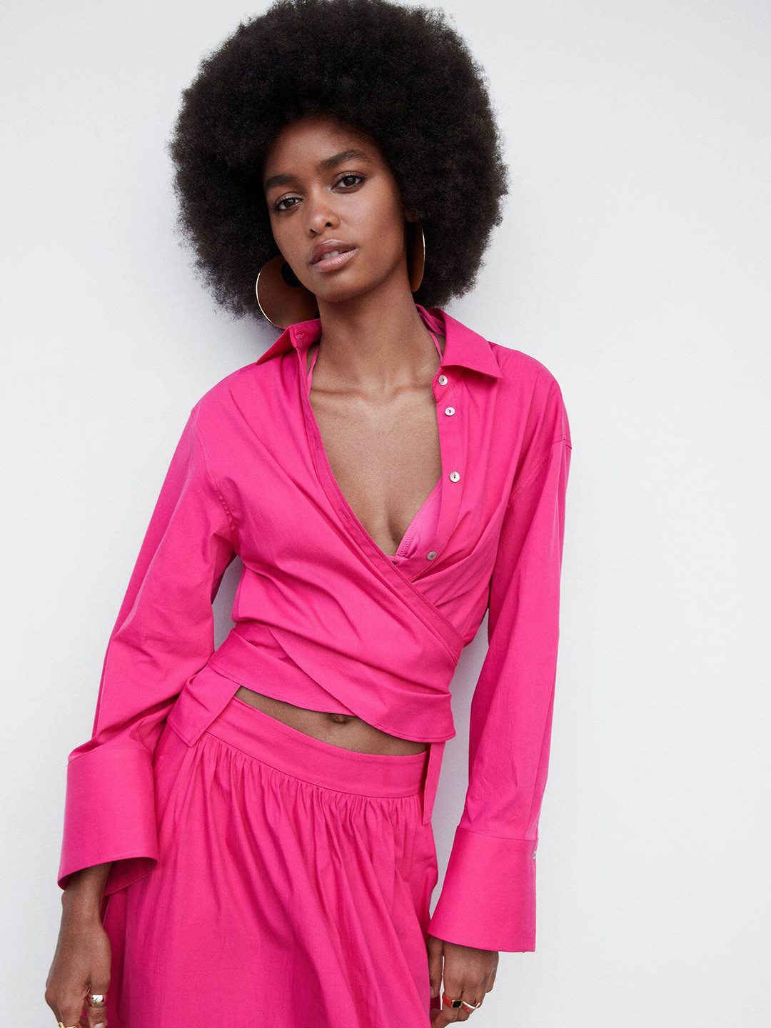 MANGO Shirt Style Wrap Top with Tie-Up Detail