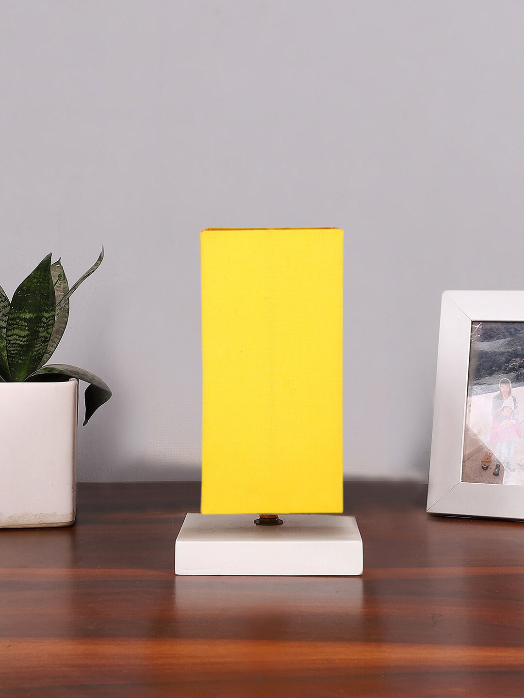 Devansh White & Yellow Rectangle Wooden Table Lamp