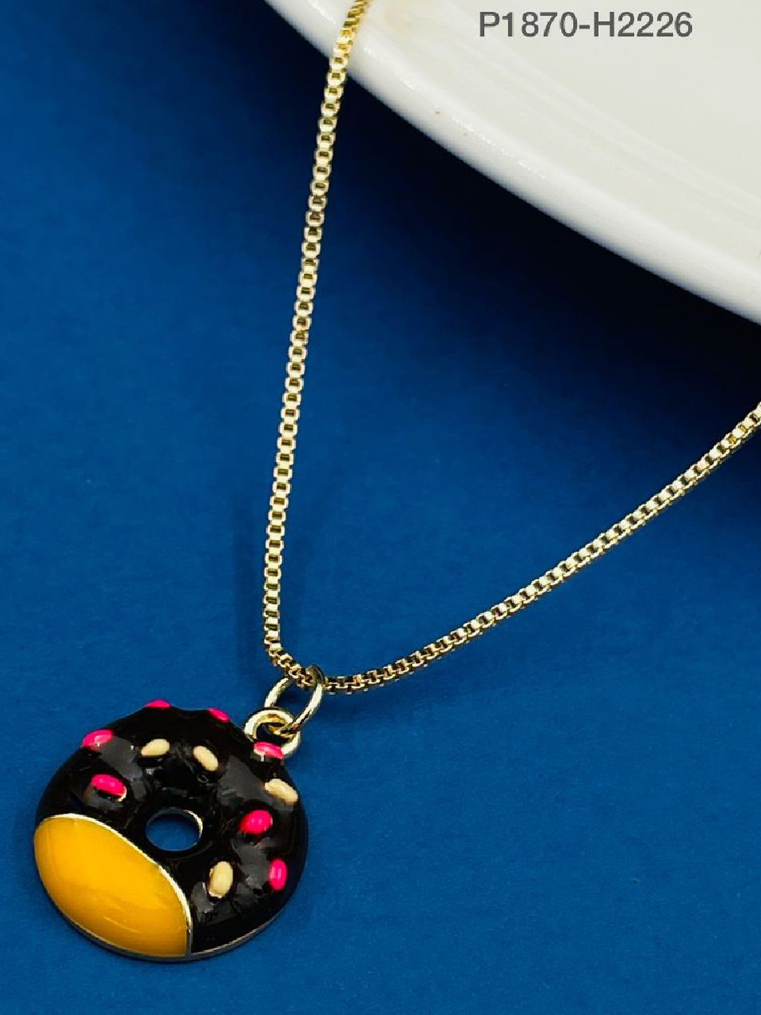 ZIVOM Gold-Plated Enameled Donut Pendant With Chain