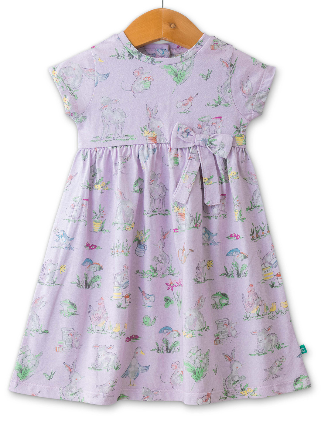 JusCubs Girls Conversational Printed Bow Cotton A-Line Dress