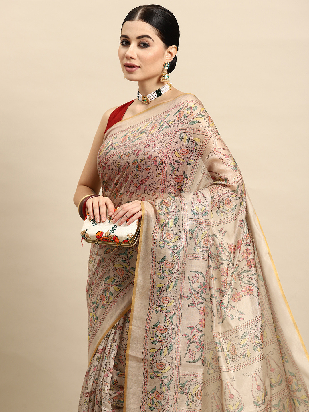 Silk Land Kalamkari  Chanderi Cotton Digital Print Saree with Tasselled