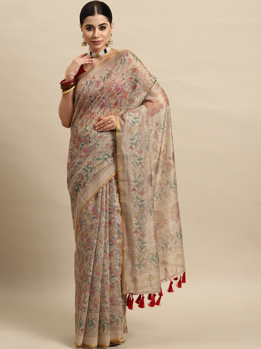 Silk Land Kalamkari  Chanderi Cotton Digital Print Saree with Tasselled