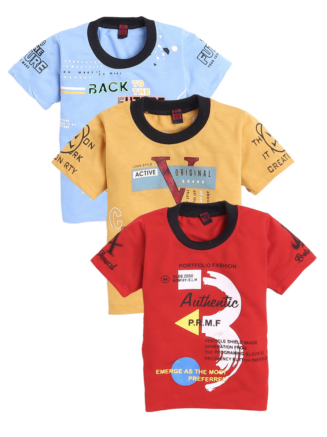FOURFOLDS Boys Pack of 3 Typography Printed Pure Cotton Regular T-shirts