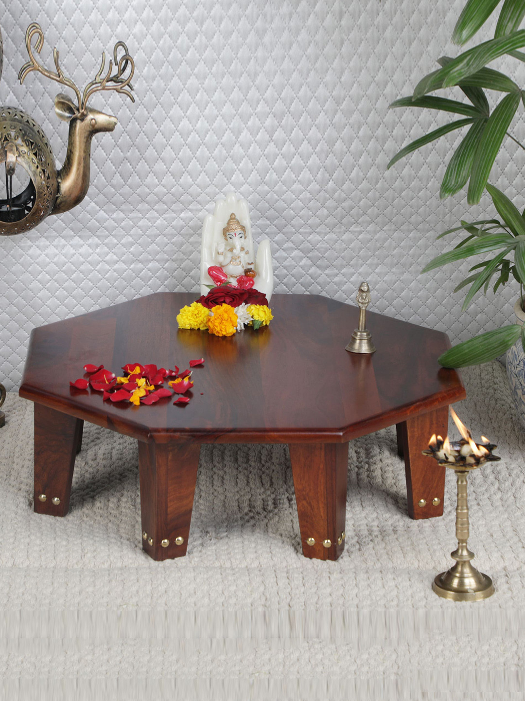 GLOBALLY INDIAN Brown Wooden Pooja Chowkie
