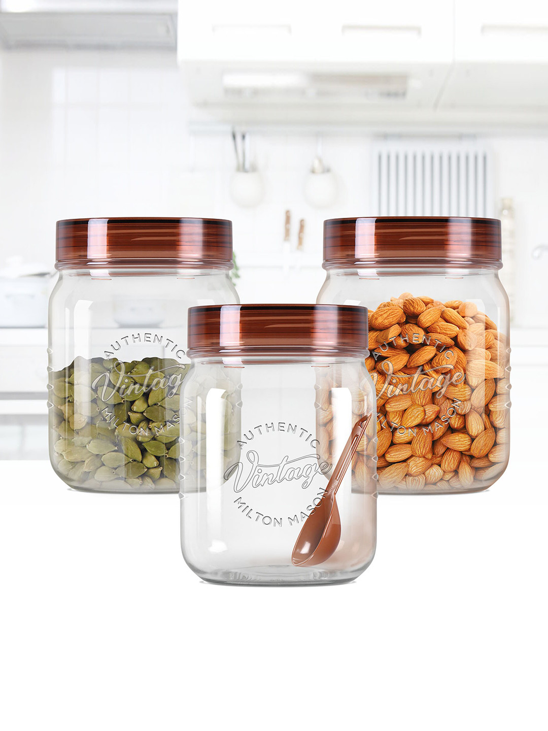 Milton Vintage Pet 3 Pieces Transparent Air Tight Jar Storage Containers 500ml Each