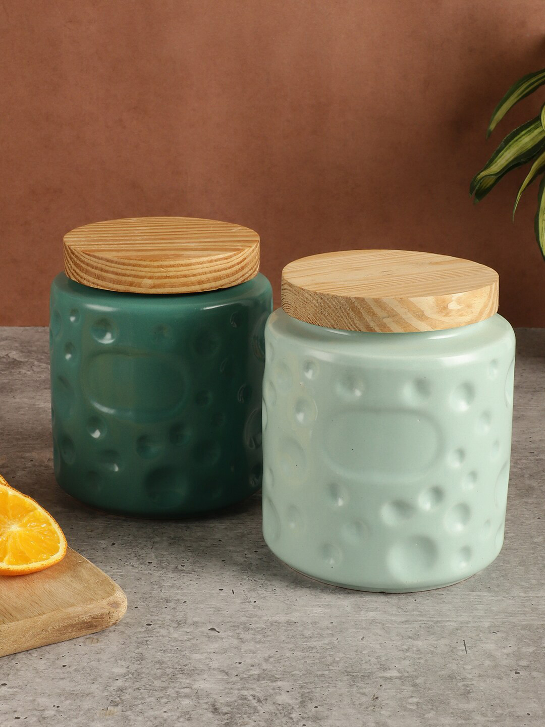 Miah Decor Green Ceramic Air Tight 2 Piece Clip-On Canister-700ml