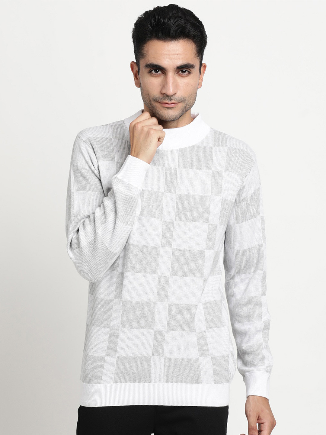 Turtle Knitted Cotton Checked Pullover