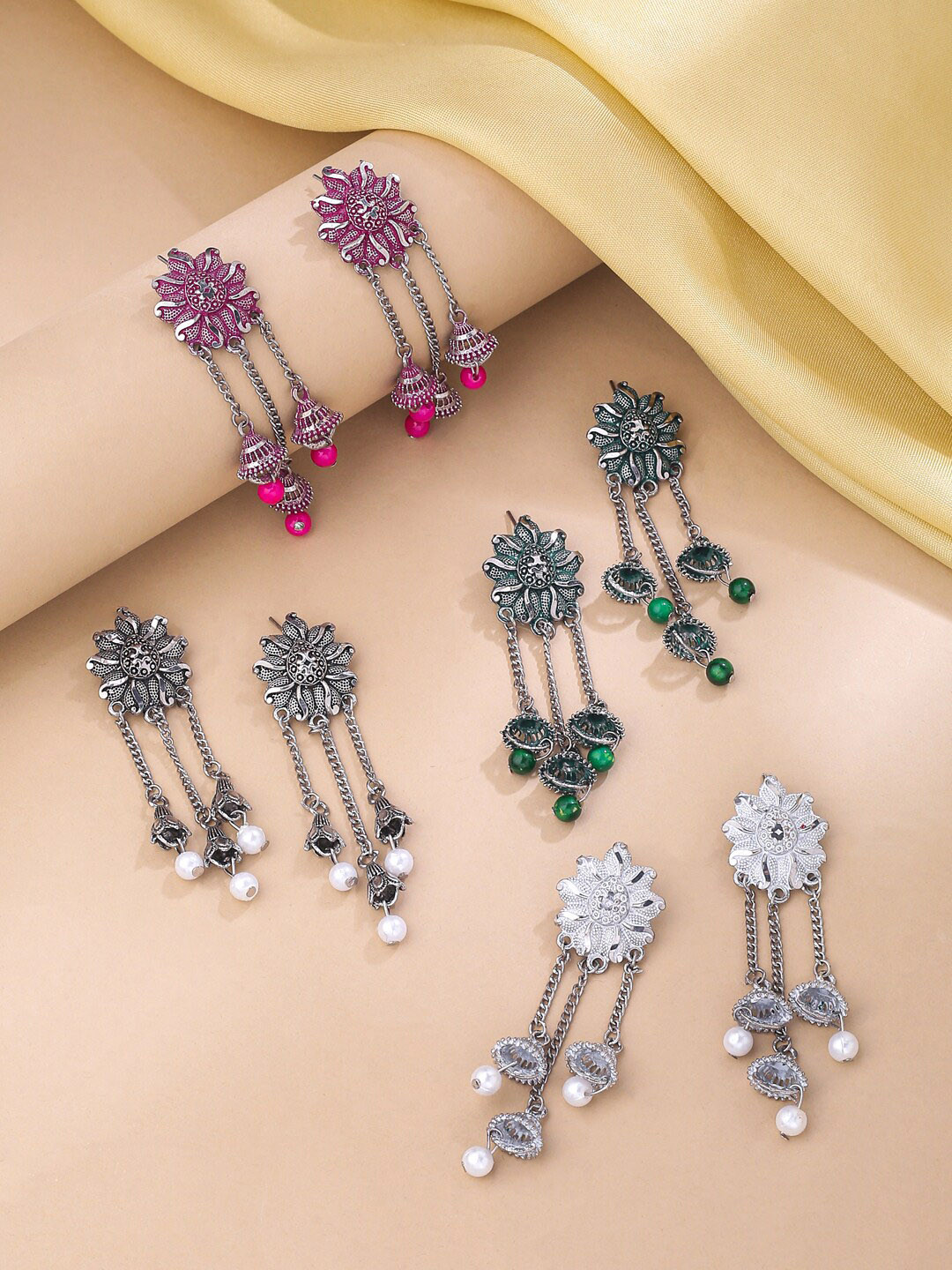 Yellow Chimes Set of 4 Contemporary Drop Earrings