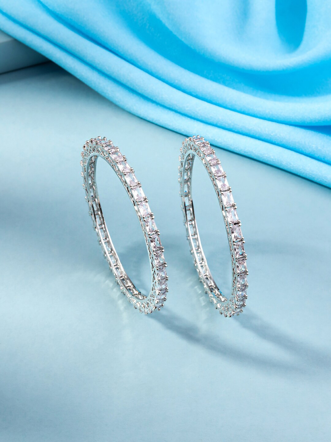 Yellow Chimes Set Of 2 Silver-Plated AD-Studded Bangles