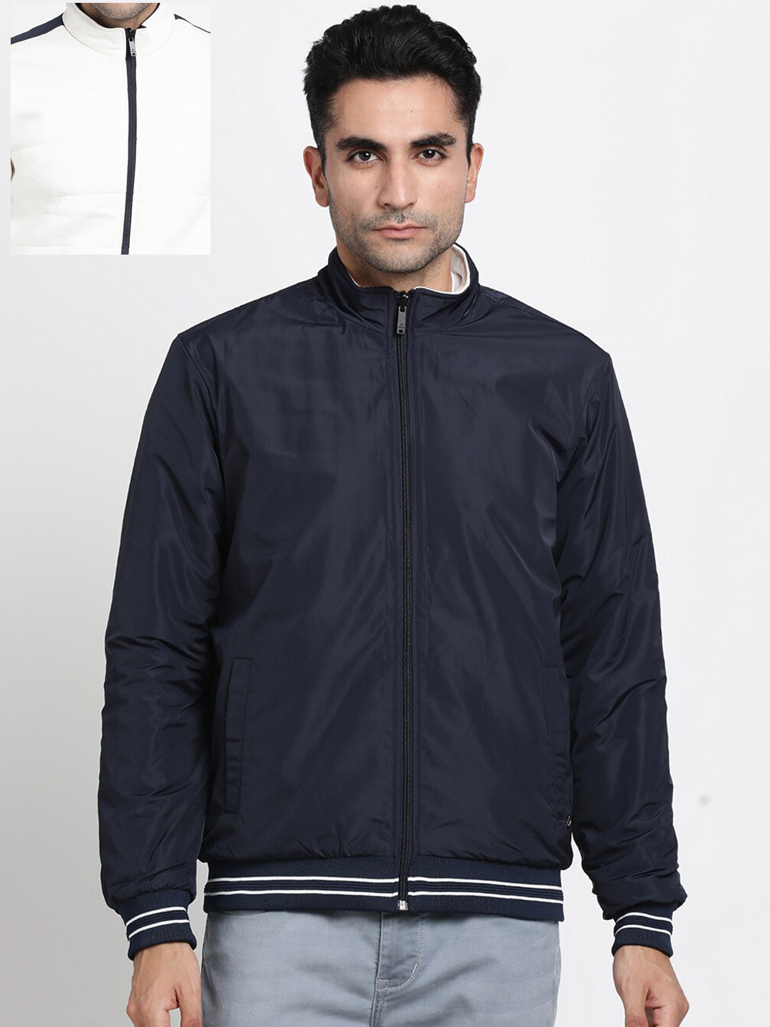 Turtle Men Reversible Bomber Jacket With Zip Detail