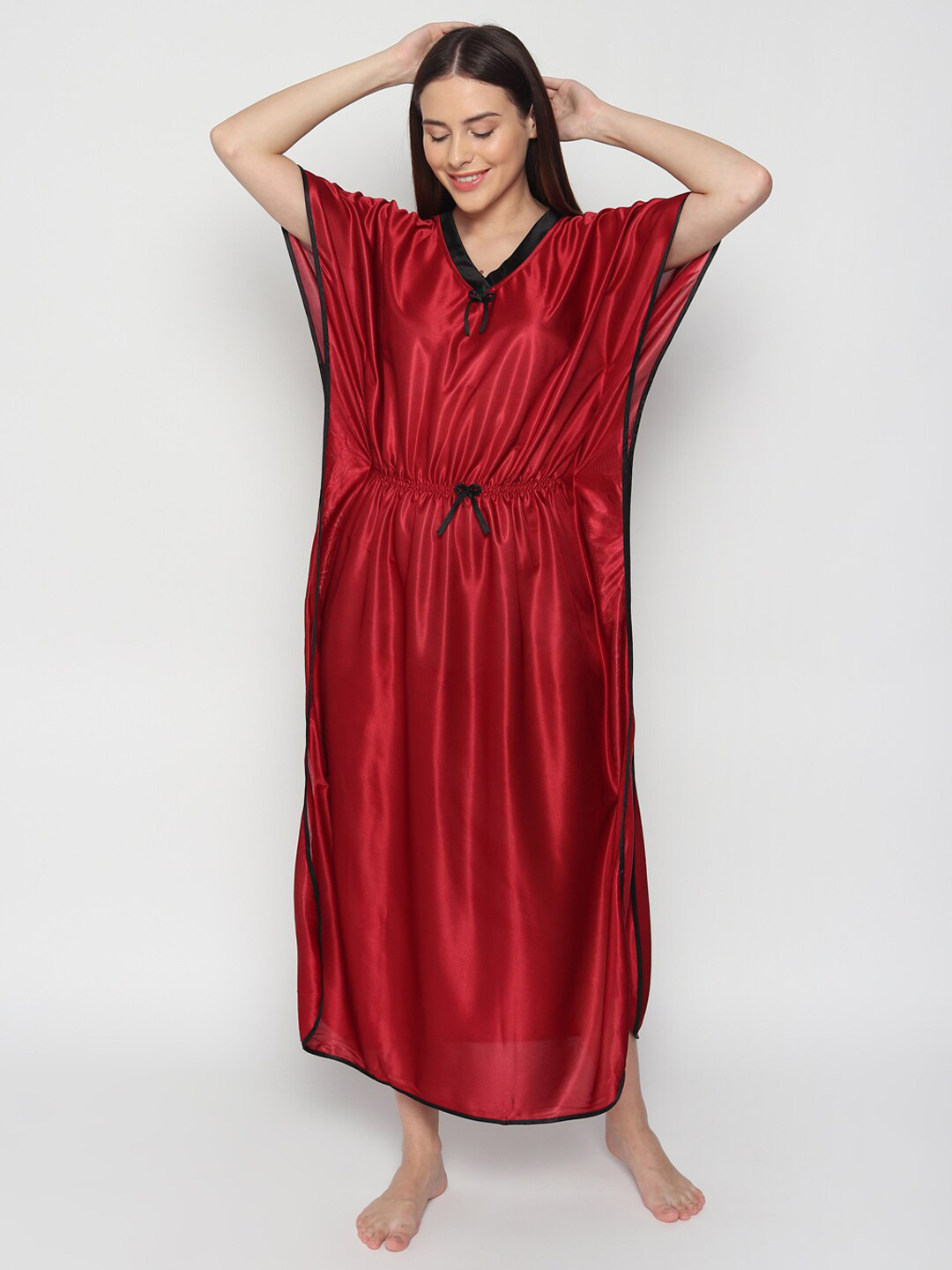 Noty V-Neck Maxi Satin Kaftan Nightdress